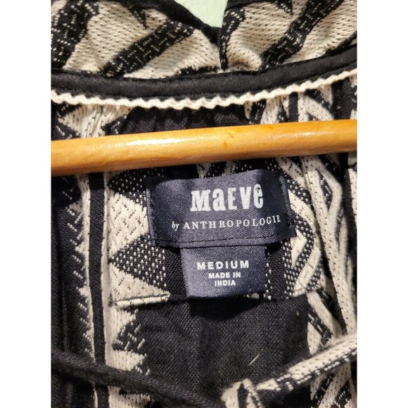 Maeve Anthropologie Dominique Black White Tribal Print Tunic Dress Sz M - Picture 8 of 9